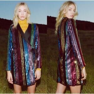 RAGA Charlize Rainbow Multicolor Sequin Blazer Wrap Mini Dress Small